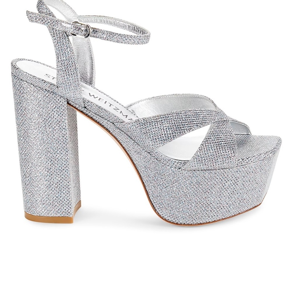 Stuart Weitzman Miami Embellished Platform Sandals Silver | Size 9b | New